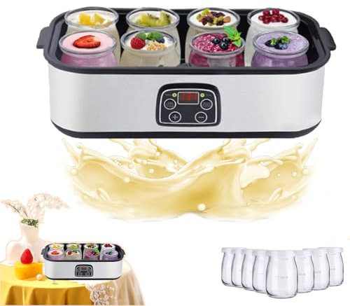 1400 ML Probiotic Yogurt Maker, Probiotic Yogurt Maker, LED Display Multi-Function Probiotic Yogurt Motor, 68-131°F 48 Working Hours Yogurt Motor with 8 Jars Yoghurt Makers (A)