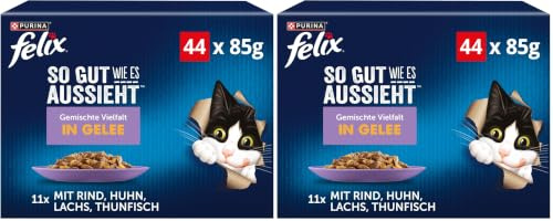 FELIX So gut wie es aussieht Gemischte Vielfalt in Gelee Katzennassfutter 88er Pack (88x 85g)