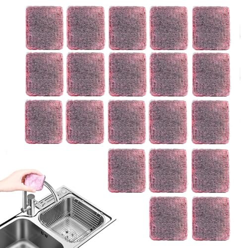 Steel Wool Soap Pads, 20 Pieces Soap Filled Scouring Pads, Heavy Duty Stain and Grease Cutting Scourers, Scratch-Resistant Kitchen Metal Sponges, for Cleaning Pots, Pans, Ovens & Stoves