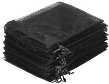 DODXIAOBEUL Organza-Beutel mit Kordelzug, kleine Geschenktüten für Weihnachten, Süßigkeiten, Hochzeit, Geburtstag, Party, 100 Stück, 15,2 x 20,3 cm, Schwarz