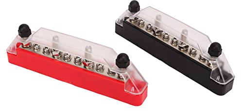 Bornier de Distribution d'énergie, 1 Paire, 10 Bornes, Barre Omnibus à Vis M4 48 V 150 A M6 pour Bateau de Voiture (4 goujons M6, 6 vis M4.)