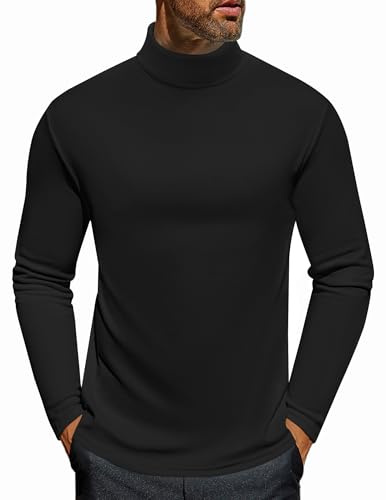 Ekouaer Termisk undertröja för män med ståkrage långärmad t-shirt vinter höst lätta kläder, S-XXL, svart, XXL