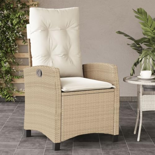QZZCED Gartensessel mit Kissen Verstellbar Beige Poly Rattan Balkonstühle Terrassenstühle für Terrassen