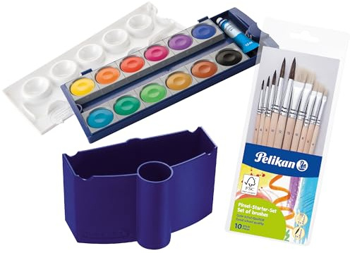 Pelikan Wasserbox 808246 für Deckfarbkasten Schul-Standard blau (Blau - Komplett-Set)
