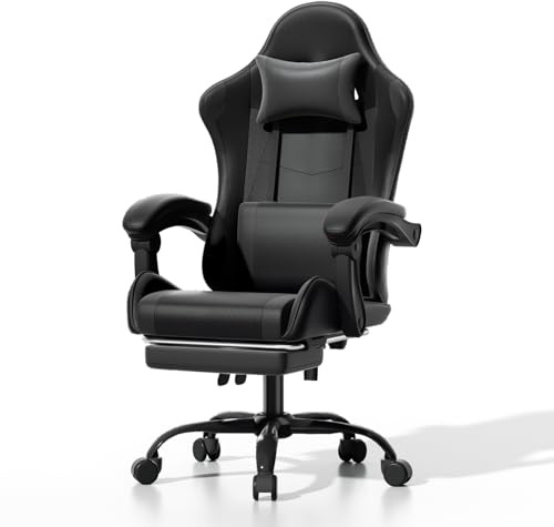 Athena Collection Gaming Chair, Ergonomic Gaming Chair with Footrest & Headrest Lumbar Support, Height Adjustable Swivel Computer Chair Office Chair Adults(Carbon Fiber Black)
