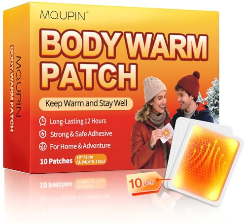 Disposable Hand Warmers & Body Warmers for Cold Weather - MQUPIN 12H Long Lasting Adhesive Heat Patch, Air Activated Portable Heat Pad Sticks to Clothing for Outdoor & Indoor Use (10 Count, 5x4 Inch)