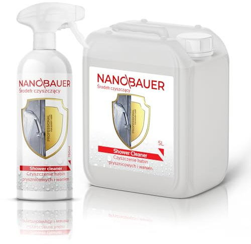 Duschkabinenreiniger & Kalkentferner | NANOBAUER Shower Cleaner 750ml + 5L | Kraftvoller Reiniger für Duschkabinen, Glas, Bad & WC | Entfernt Kalk, Seifenreste und Schmutz | Spray-Reiniger