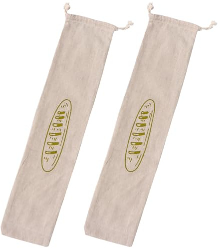 Angoily 2pcs Linen Bread Bags Reusable Drawstring Loaf Storage Pouch Set, Cotton Bread Holder Bags for French Baguette and Pastry, Food Storage for Kitchen and Bakery Use