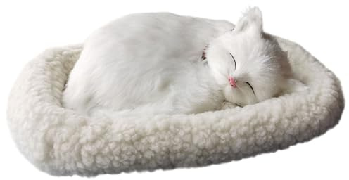 Uanqfegy Jouet interactif réaliste pour Chat, Animal en Peluche Qui dort et respire avec Tapis, Compagnon en Fourrure pour Enfants et Adultes, Blanc