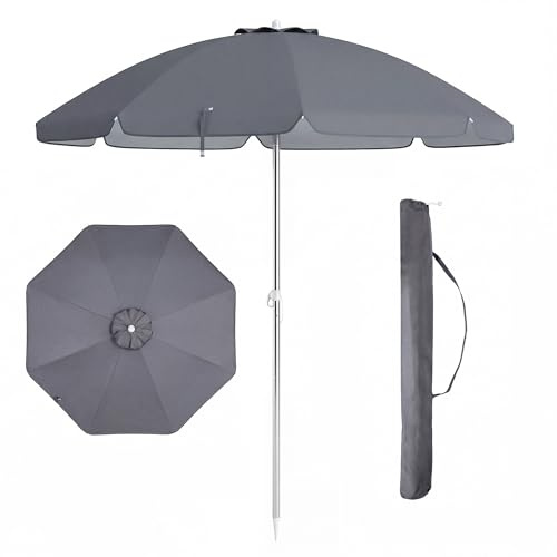 KOMFOTTEU Ombrellone da Spiaggia 200cm, Parasole da Giardino Protezione Solare UV50+, Pieghevole & Leggero, Ombrellone da Balcone con Borsa, per Patio, Campeggio, Piscina, Senza Base (Grigio)