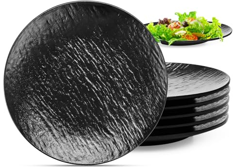 Juego de 6 platos negros, platos de melamina con textura antideslizante, 20,2 cm de diámetro, platos reutilizables para pasteles, ensaladas y platos principales, resistentes al calor y aptos para