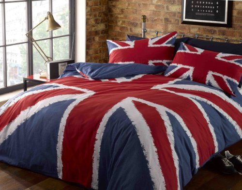 Rock N Roll Funky Union Jack británica UK Azul Rojo Blanco Ropa de Cama King Size Edredón Cubrir Conjunto de Cama, Azul