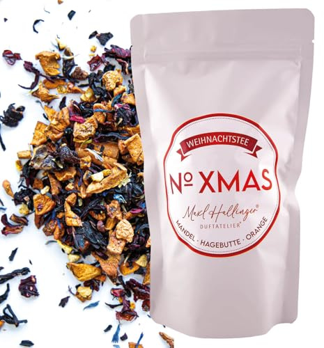 Hallingers Genuss Manufaktur Früchtetee Weihnachts-Geschenk - loser Früchte-Tee Maxl Hallinger Edition im Beutel No. XMAS mit Hibiskus, Orange & Mandel, Weihnachten für Frauen Männer