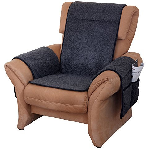 Schurwoll-Sesselschoner mit Armlehnenschoner, Anthrazit, Flor aus 100% Schurwolle, Mittelteil ca. 160 x 50 cm, Armlehnenschoner ca. 60 x 40 cm