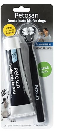 Petosan Kit de soins dentaires pour grands chiens - Brosse à dents et dentifrice pour chien à double tête (16 kg +) - Élimination de la plaque et du tartre, haleine fraîche, recommandé par les