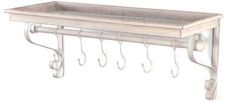 DESIGN DELIGHTS Vintage GARDEROBENREGAL Lily | antik-weiß, 61 cm, Shabby Chic | Wandgarderobe, Küchenregal, rustikaler Kleiderhaken