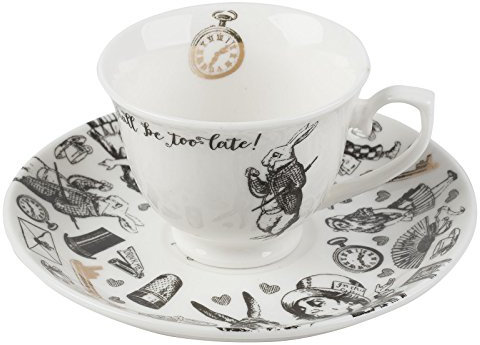 V&A - Tazzina da caffè con piattino Ispirati al Libro Alice nel Paese delle Meraviglie. 4 Once fluide Colore: Bianco