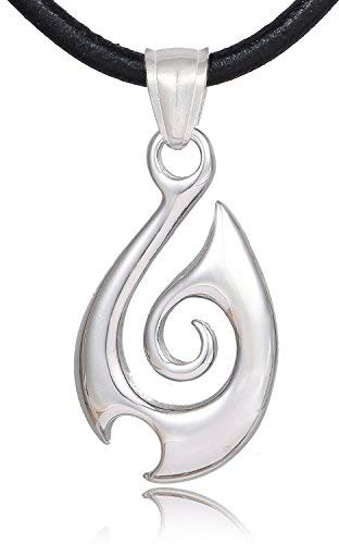 DonDon Collana da Uomo in Cuoio Pelle 50 cm con Pendente in Acciaio Inossidabile Maori Tribal Icona Pesce Amo