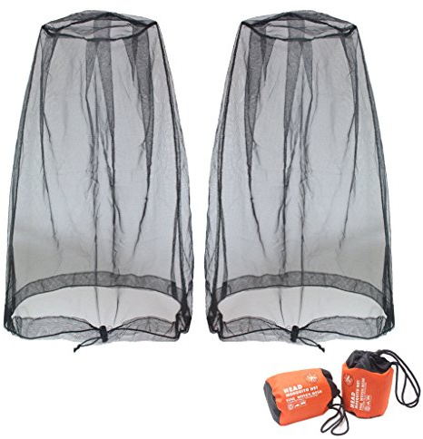 Benvo Mosquito Head Net Mesh, Face Neck Fly Netting Hood from Bugs Gnats Noseeums Screen Net for Any Outdoor Lover- with Carry Bags Fits Most Sizes of Hats Caps (2pcs, Black, Updated Big Net)