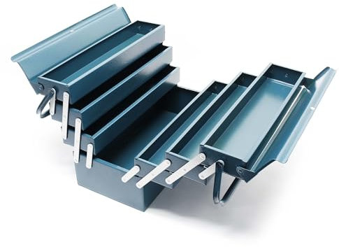 Wiltec Werkzeugkiste 420x200x250mm aus Stahl mit 7 Fächern, beständiger Werkzeugkasten mit Handgriff, Werkzeugbox