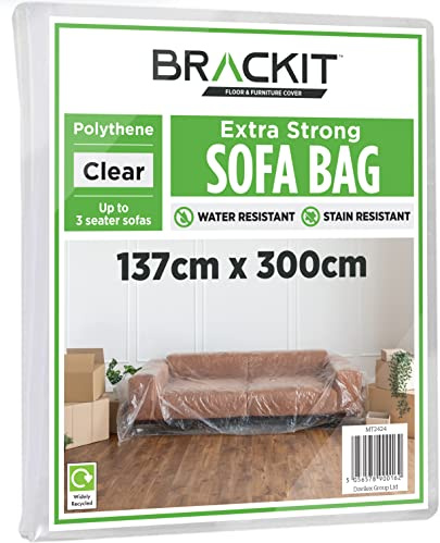 brackit Custodia per divano, in plastica, resistente, per divano fino a 3 posti, 300 x 137 cm, colore: trasparente/verde