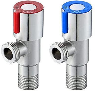 2 Pezzi Rubinetto Acqua Valvola Angolo, Valvola a Triangolo, Valvola ad Angolo, Acqua Valvola Angolo in Acciaio Inox, Valvola di Arresto, Per Bagno, WC, Lavabo, Cucina, Bollitore (Blu, Rosso)