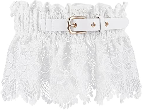 GORGECRAFT Cintura Larga Elastica Bianca Elastica Traforata Ricamata In Vita In Pizzo Cinture per Abito con Legatura Regolabile Bowknot In Vita per Le Donne Abiti Da Festa di Nozze Abbigliamento