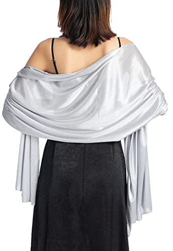 LIAOPUFUS Elegante estola de satén chal para mujer ceremonia estola bolera capa suave para boda verano vestido de novia fiesta, 1-Plata Claro, Talla única