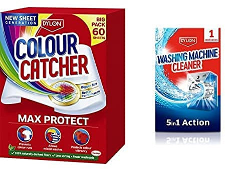 Colour Catcher Laundry Sheets, 60 Sheets + Dylon Washing Machine Cleaner, 1 x Treatment Pack