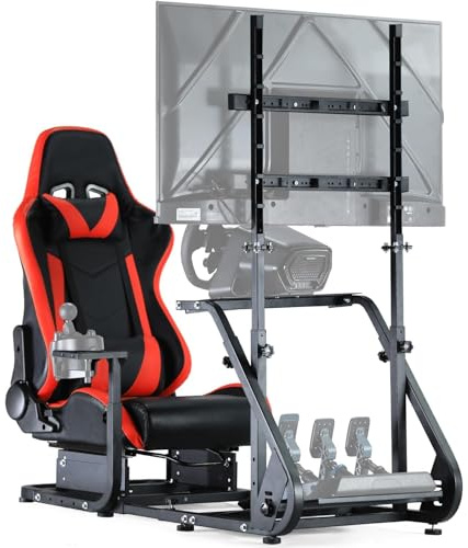 Dardoo Racing Simulator Cockpit with Monitor Stand - TV Mount&Red Seat fit for Logitech G923 Thrustmaster Wheels Fanatec WITHOUT Wheel Shifter Pedal and Display (Monitor Stand Cockpit - Red)