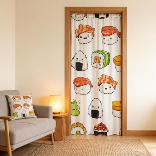 Cortina de puerta de sushi para privacidad de puerta, cortinas de comida japonesa kawaii, bonita cortina divisora de habitación para niños, cortina de armario aislada para dormitorio, puerta de armar