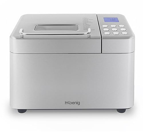H.Koenig BAKE440 Macchina per il pane 15 programmi, fino a 1 kg di pane, marmellata, yogurt, avvio ritardato, keep warm, dispenser per cereali, ciotola antiaderente rimovibile, schermo LCD, 600W
