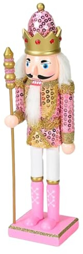 Perfeclan Cascanueces de Madera, Adorno de Cascanueces, Cascanueces Decorativo de pie, Navidad, 11,81 Pulgadas, para Mesa, Coleccionable de Halloween, Rosa