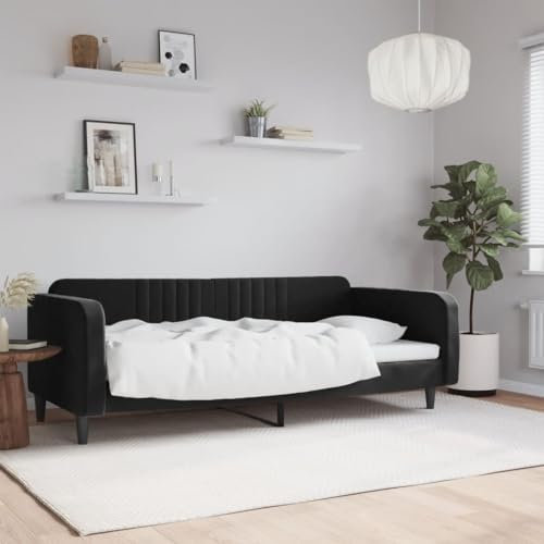 Homgoday Tagesbett Couchbett Einzelbett Schlafsofas Bettsofa Loungesofa Polstersofa Sitzersofa Sofa Couch Gästebett Jugendbett für Wohnzimmer Gästezimmer Schwarz 90x190 cm Samt