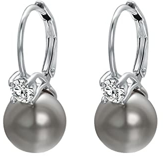 Vissen Pendante Perle Boucles d'oreilles Femme Dormeuses Perle Gris Argent 925 Zirconium oreille Fille Chic Bijoux