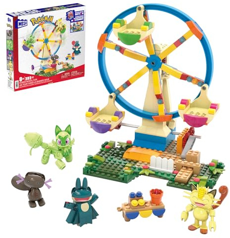 MEGA Pokémon - Ruota Panoramica Adventure Builder, set da costruire con 393 pezzi, include i personaggi Sprigatito, Meowth, Wooper di Paldea e Munchlax​, giocattolo per bambini, 8+ anni, HXF80