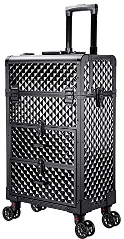 Kosmetikkoffer Pilotenkoffer Beauty Case Reisetrolley Friseurkoffer Kosmetik Trolley, Mit Rädern Und Mit Schloss, Tragbar Kosmetik Organizer,Kosmetikkoffer Mit Schubladen,Schwarz
