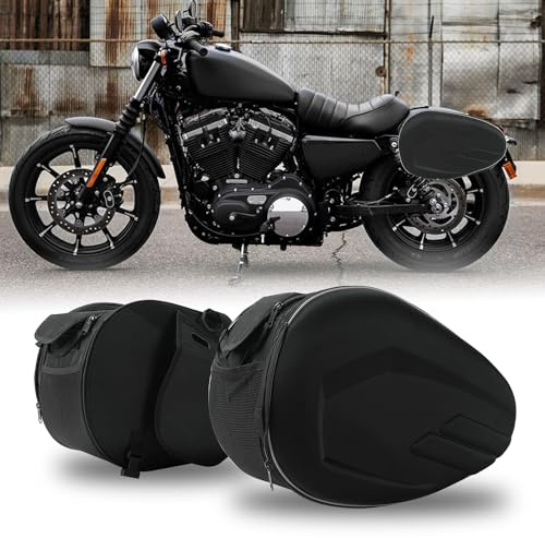 SUNPIE Motorcycle Luggage Organizer Bags Saddle Bag Dual Rear Saddlebags Universal Rear Storage Bags w/Rain Cover 42L Extra Large Expandable Street/Sportsbike Saddlebags for Cruiser,Touring, Sport