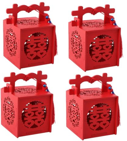 Boîte à Bonbons de Mariage en Bois Style Chinois, 4 Pièces Rouge