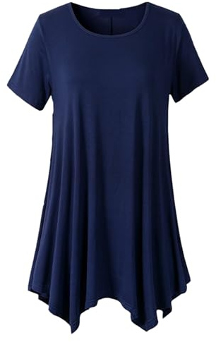 crazy bean Camiseta Manga Corta Mujer Verano Longitud T-Shirt Basicas con Cuello Redondo Tallas Grandes Casual Camisetas Vestido Yoga Larga y PlegableColor Sólido,Azul Marino,L