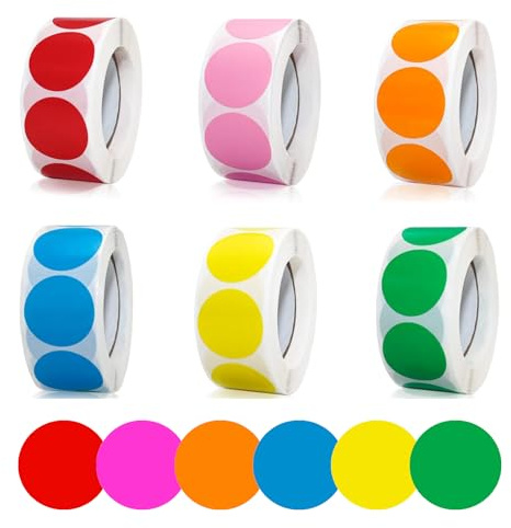 Markierungspunkte, 3000 Stück Markierungspunkte, Farbe Codierung Dot Etiketten Bunte Klebepunkte auf Rolle Klebepunkte Bunt Punkt Aufkleber Punkte für DIY Büro Kalende(6 Rollen)
