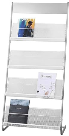 Whemyreat Prospektständer Prospekthalter,4 Lagiger Zeitschriftenständer Für Den Boden,MetallbroschürenstäNder,Zeitungsständer,Seitenständer,Informationsständer,Literaturständer,Zeitungs Ständer(Weiß)