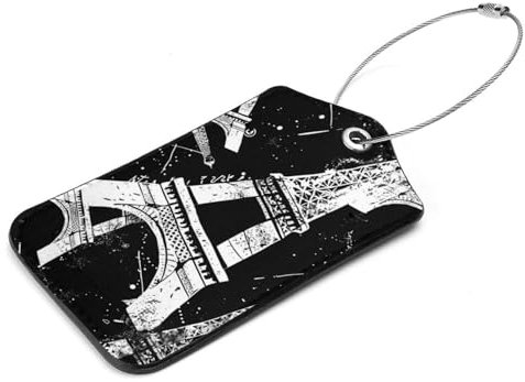 Gepäckanhänger, Gepäckanhänger aus Leder für Koffer, Taschenanhänger für Gepäck, individuelle Gepäckanhänger, Gepäckanhänger, dunkelgrau-weißer Eiffelturm, 2 Stück