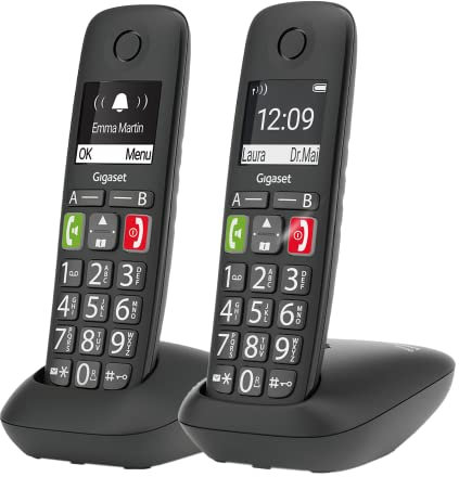 Gigaset E290 Duo, Telefoni Cordless, Due Portatili con Suonerie Forti, Numeri Grandi e Audio Potenziato, Tasti di Chiamata Rapida, Vivavoce con Volume Regolabile, Nero [Versione Italiana]