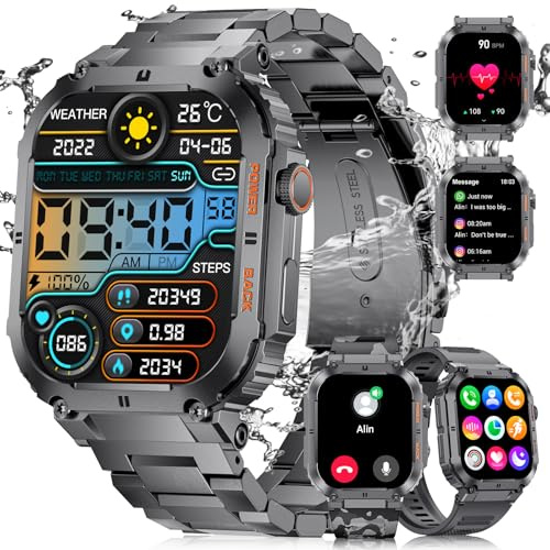 LIGE Montre Connectée Homme avec Appel Bluetooth, 1,96 Militaire Sport Smartwatch 100+ Sport/Fréquence Cardiaque/Sommeil/SpO2, 400mAh IP68 Étanche Android iOS