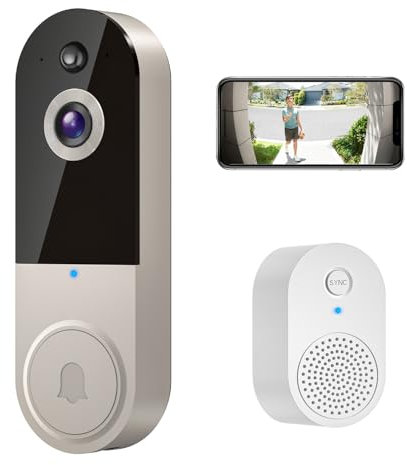 HubFlashy 1080p Doorbell Camera Wireless, Smart Video Cam with Ring Chime, AI Human Detection, Two Way Audio, FHD Live View, Night Vision, 2.4G WiFi, Cloud Storage, Indoor Outdoor Surveillance (Linen)