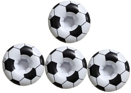 WOONEKY Inflatable Football Drink Cup Holder Set, Pvc Floating Drink Holder, 4pcs Party Accessories for Beach, Pool, and Football Game Use