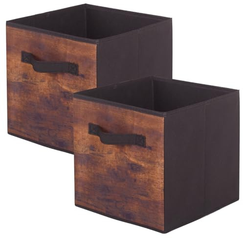 powerking Cajas de almacenamiento para armarios y juguetes, cajas de almacenamiento de tejidos plegables y cajones de almacenamiento de tejidos, juego de 2 piezas (grano de madera retro)