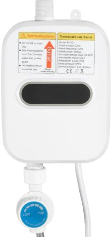 TESUGN Elektronischer Durchlauferhitzer 3,5 KW, Elektrisch Warmwasserbereiter Mit Bad Dusche Kit, Küche Warmwasserbereiter Elektrisch Instant Klein Durchlauferhitzer für Küche und Badezimmer, Weiß