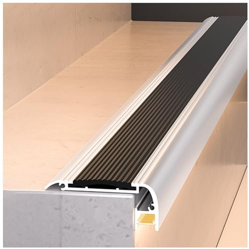 Übergangsprofil Treppenkantenverkleidung Mit LED-Kanal, Anti-Rutsch Kantenschutz Für Treppenstufen Für Pflegeheime, Gummi-Laufflächen Aluminium-Streifen, Treppe Nose Molding(Black,L-120cm/47.2in/3.9ft